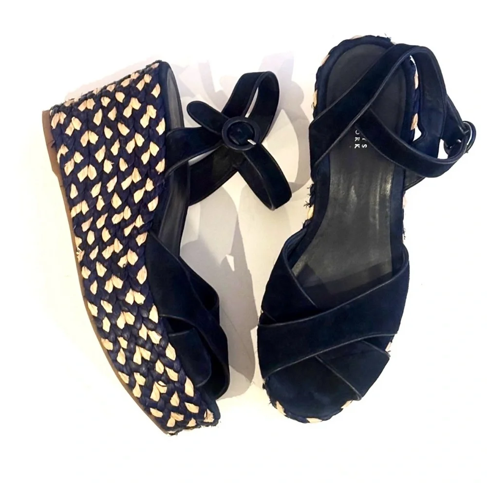 Barneys New York Navy and Beige Espadrille Sandals